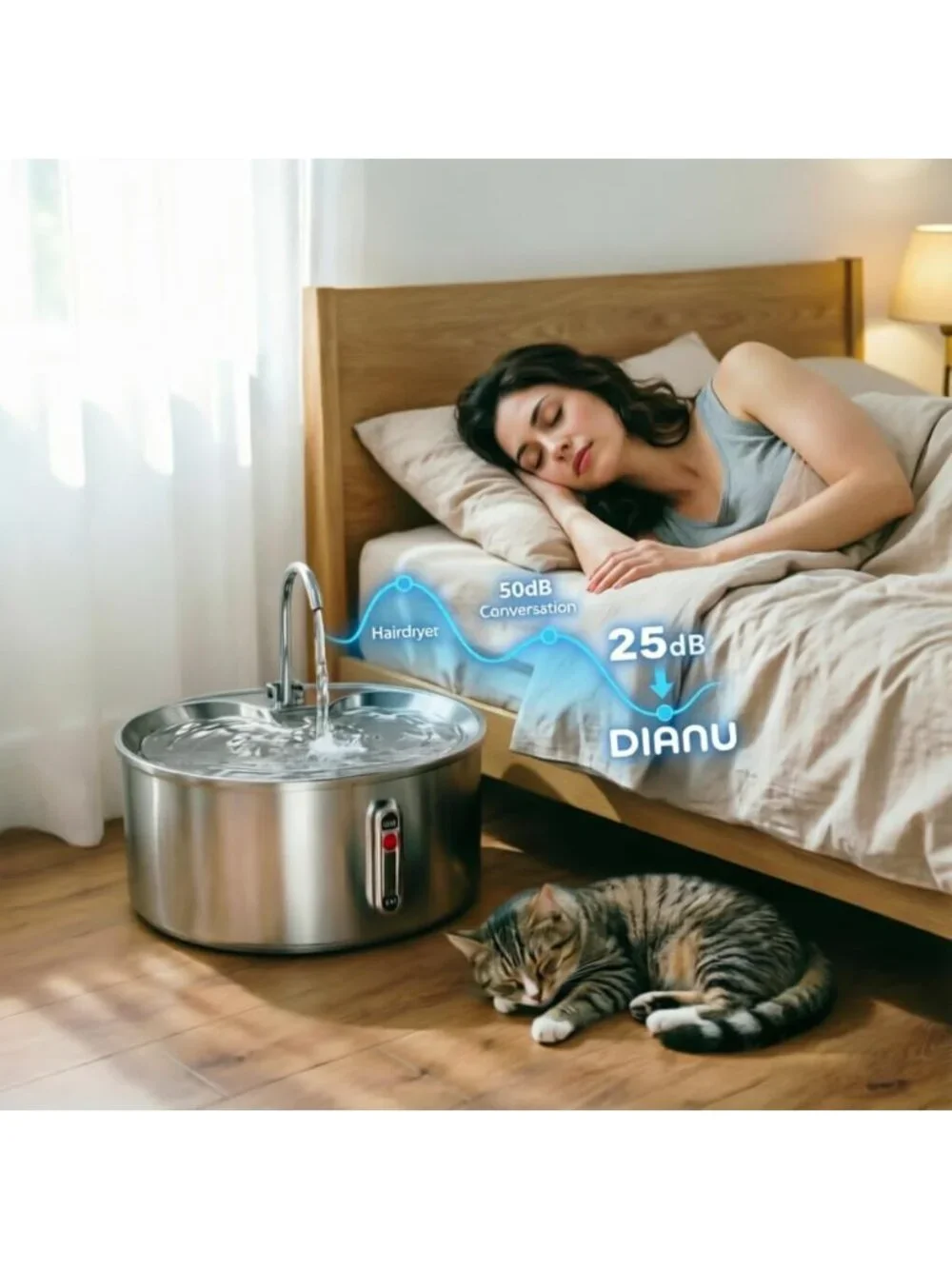 Automatic Stainless Steel Cat Water Fountain 3.2L, Ultra-Quiet Pet Dispenser